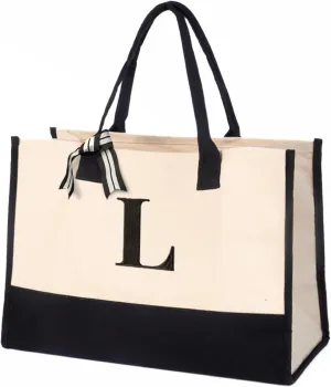 Salt Earth 100% Cotton Personalized Everyday Canvas Initial Tote Bag for Women, Monogrammed Large Utility Bag for Beach