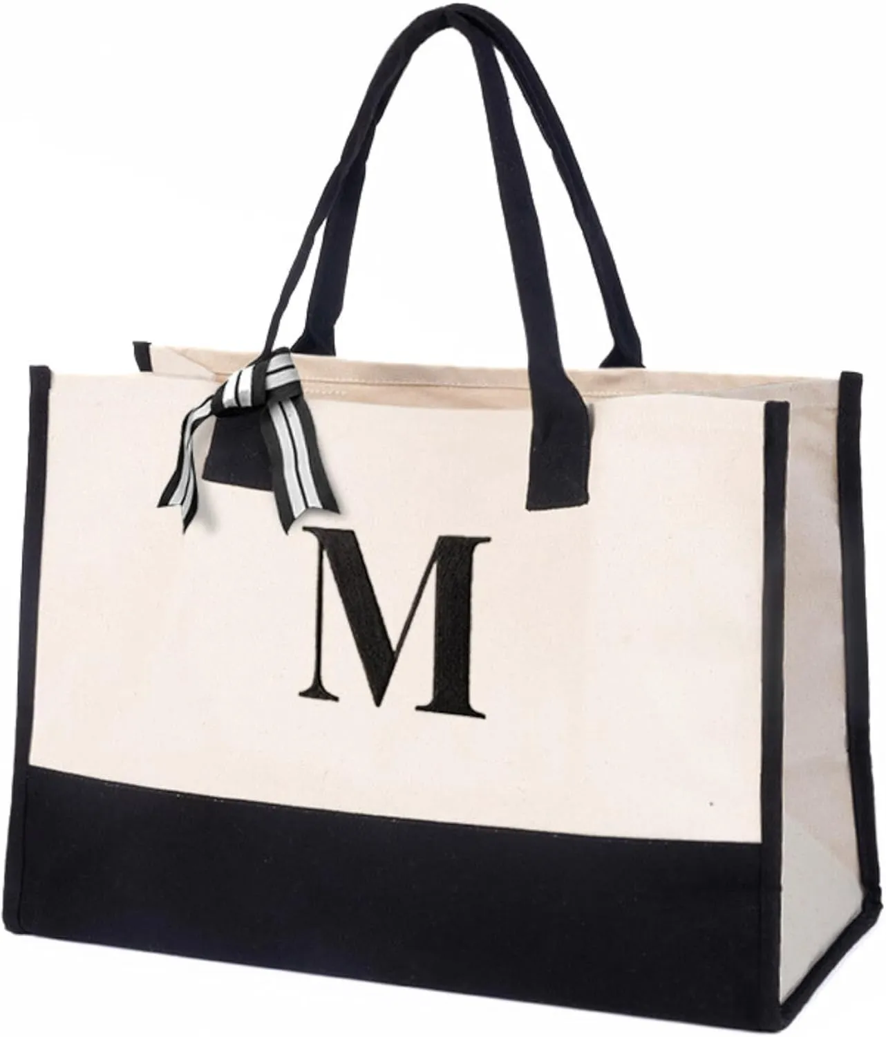Salt Earth 100% Cotton Personalized Everyday Canvas Initial Tote Bag for Women, Monogrammed Large Utility Bag for Beach