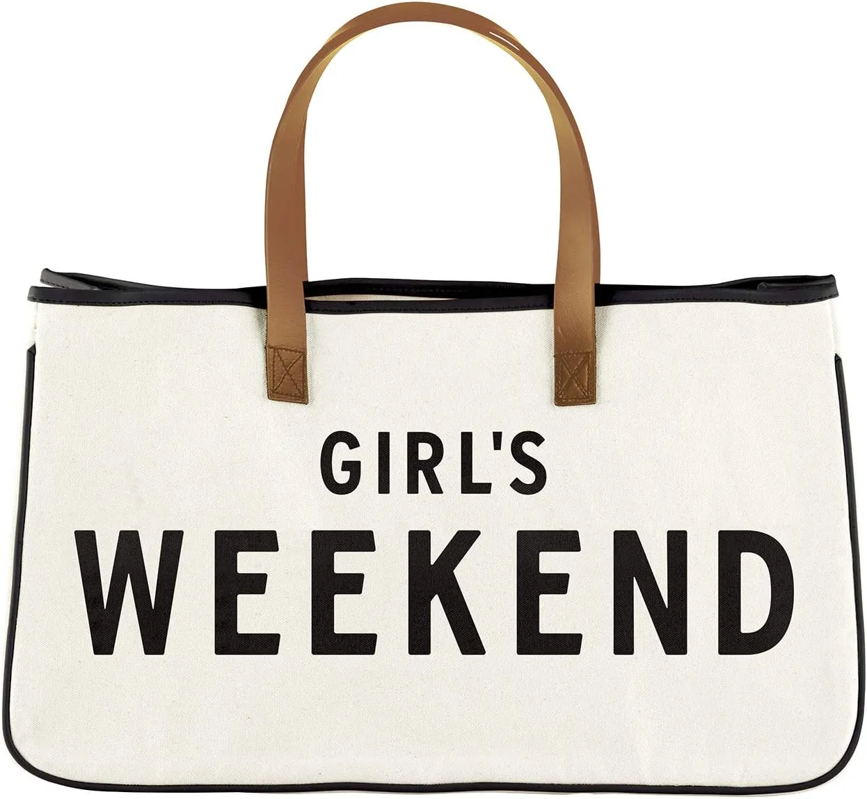 Santa Barbara Design Studio Tote Bag Hold Everything Collection Black and White 100% Cotton Canvas with Leather Handles