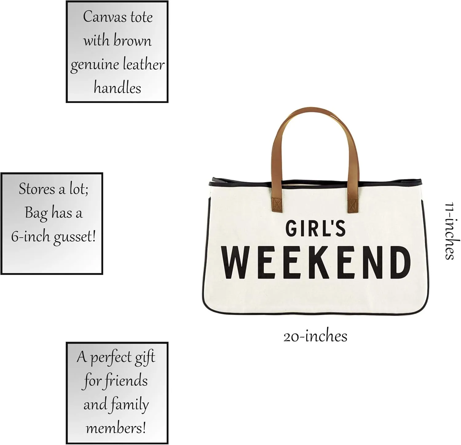 Santa Barbara Design Studio Tote Bag Hold Everything Collection Black and White 100% Cotton Canvas with Leather Handles