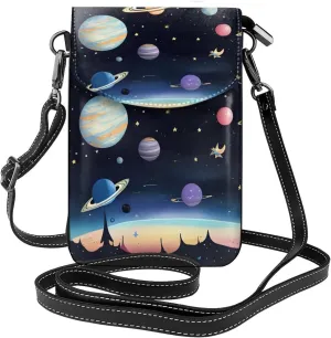 Saturn Jupiter Earth Zippered Crossbody Bag, Women'S Shoulder Bag With Card Slot, Removable Shoulder Strap, 7.6 X 4.9 In.