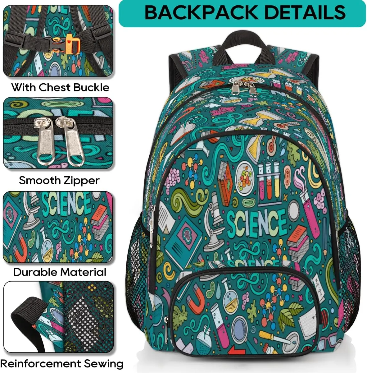 School Backpack for Boys Girls, Science Chemistry Elementary School Bags Educational Theme Lightweight Bookbag Laptop Backpack Casual Daypack Rucksack for Kids Teens