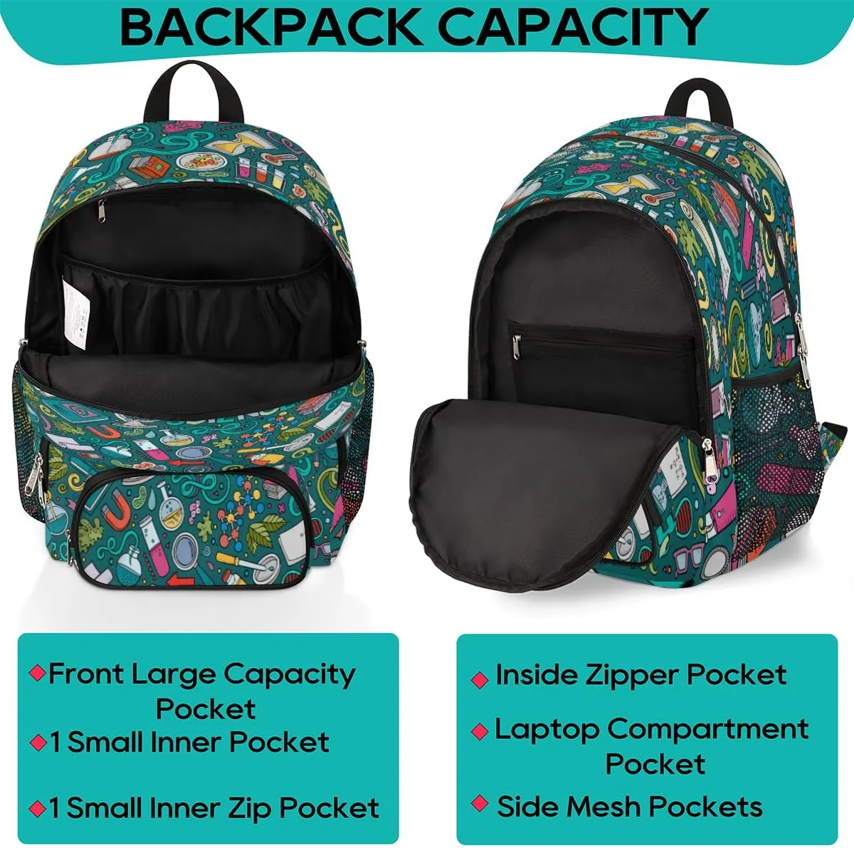 School Backpack for Boys Girls, Science Chemistry Elementary School Bags Educational Theme Lightweight Bookbag Laptop Backpack Casual Daypack Rucksack for Kids Teens