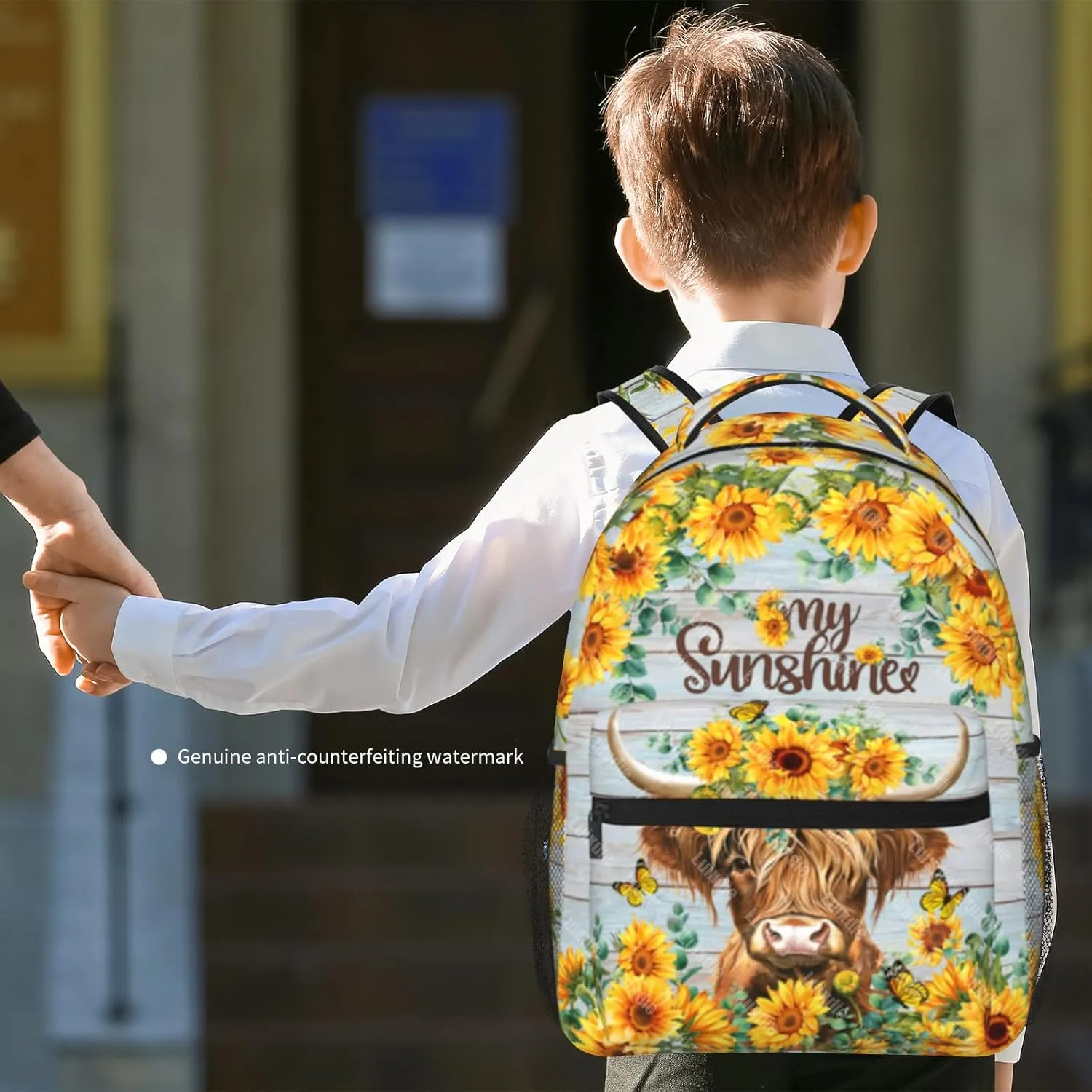 School Backpack for Boys Sunflower Highland Cow Print Backpack for Boys Girls Kids Elementary Preschool Bookbags Back to School Gifts Computer Laptop Backpack