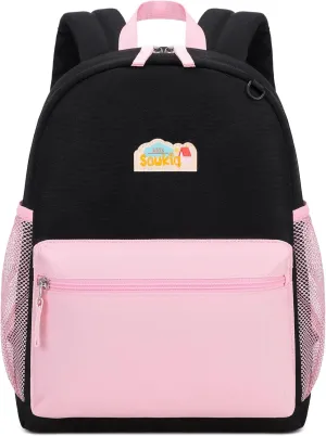 School Backpack for Kindergarten Girls Backpack 15 inch Bookbags for Kids 3-6 (Black and Pink)
