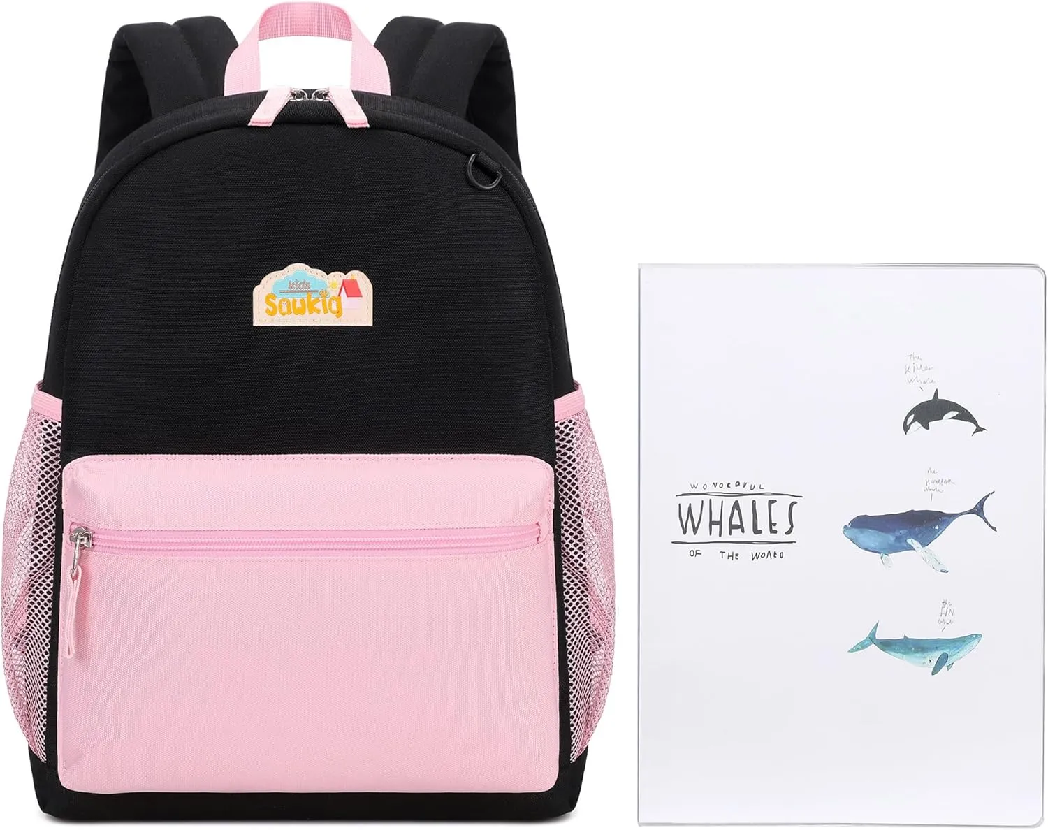 School Backpack for Kindergarten Girls Backpack 15 inch Bookbags for Kids 3-6 (Black and Pink)