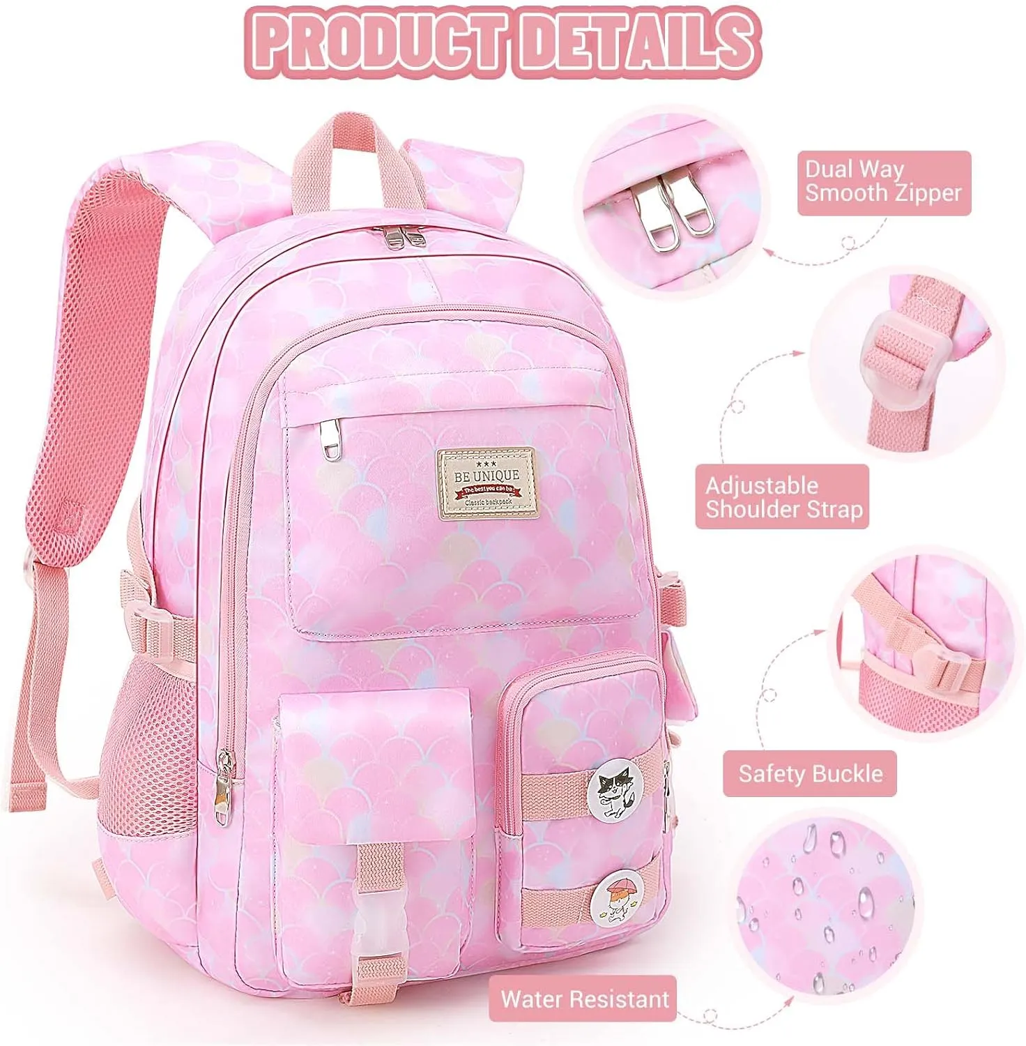 SCIONE School Backpacks for Girls - 15.6 Inch Large Mermaid Laptop Backpacks Anti Theft Primary Middle College Bookbags for Teens Girls Women Students