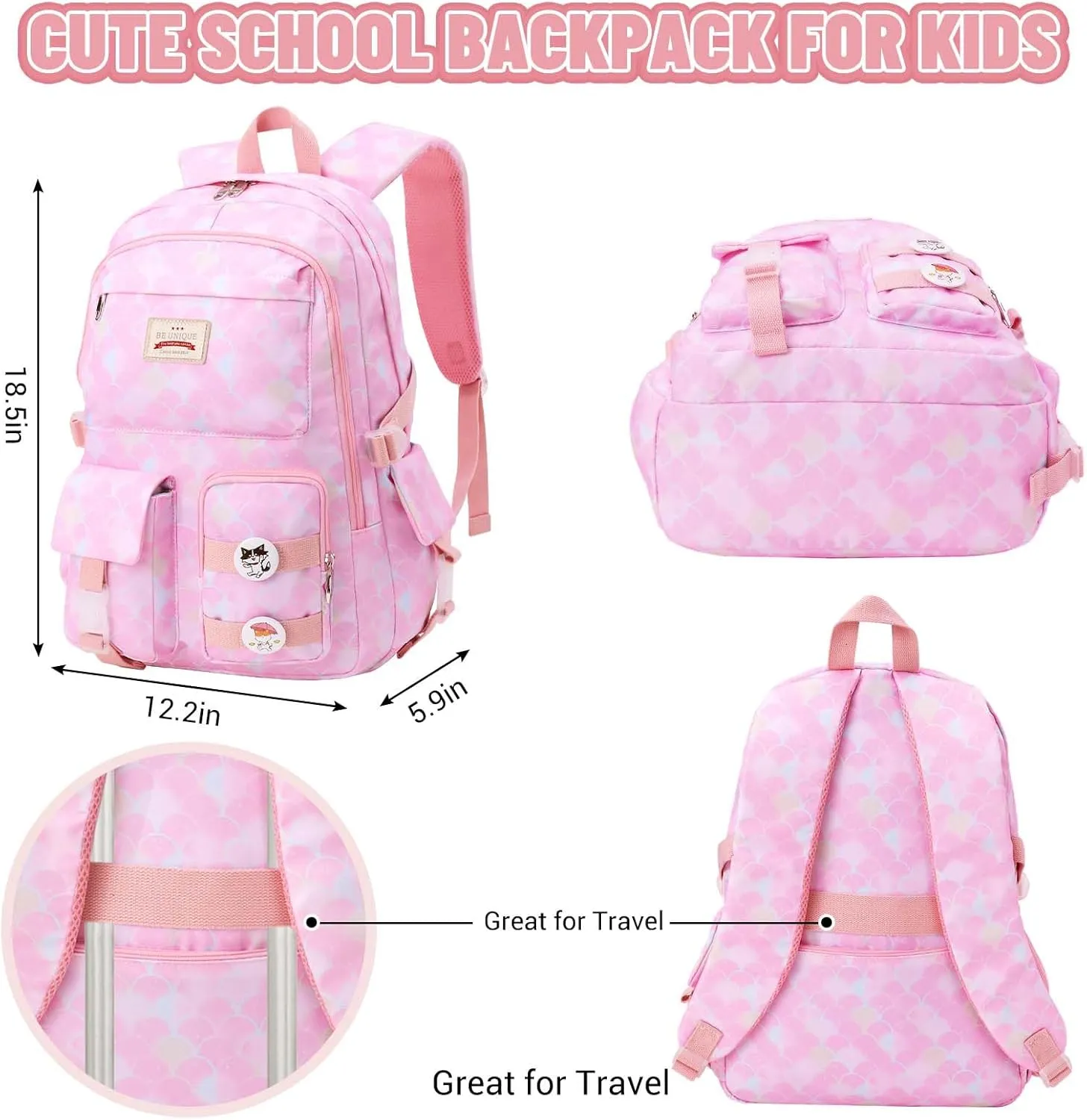 SCIONE School Backpacks for Girls - 15.6 Inch Large Mermaid Laptop Backpacks Anti Theft Primary Middle College Bookbags for Teens Girls Women Students