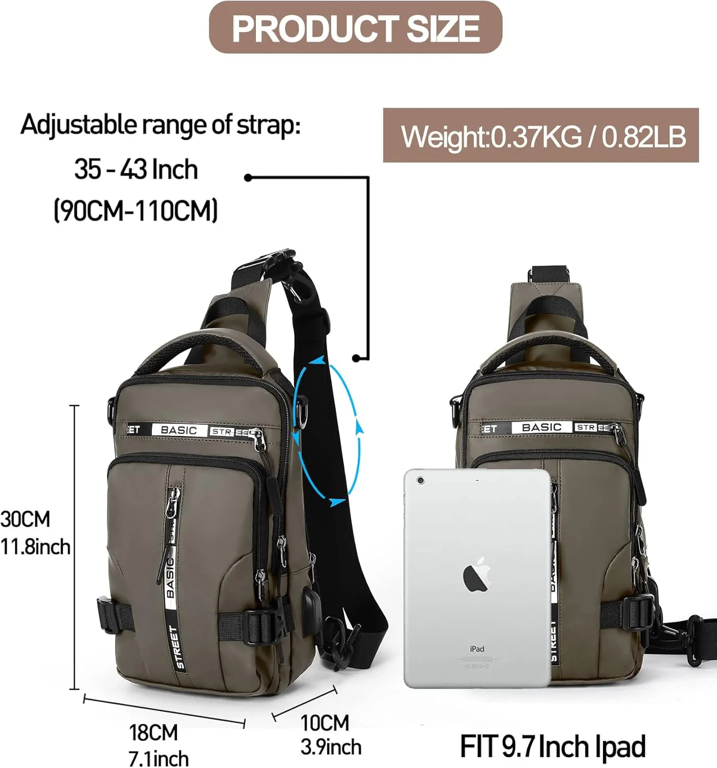 SEAFEW Khaki Sling Crossbody Backpack Shoulder Messenger Bag for Men, Mini Anti Theft One Strap Motorcycle Backpack Sling Tactical Chest Bag for Hiking Walking Biking Travel Cycling
