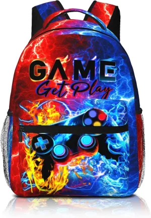 SENROLAN Abstract Gamepad Backpack for Boys & Girls Lightning Fire Games Gaming Print Bookbags Lightweight Waterproof Adjustable Colorful School Bags for Kids Teenager Travel Daypack Laptop Backpack