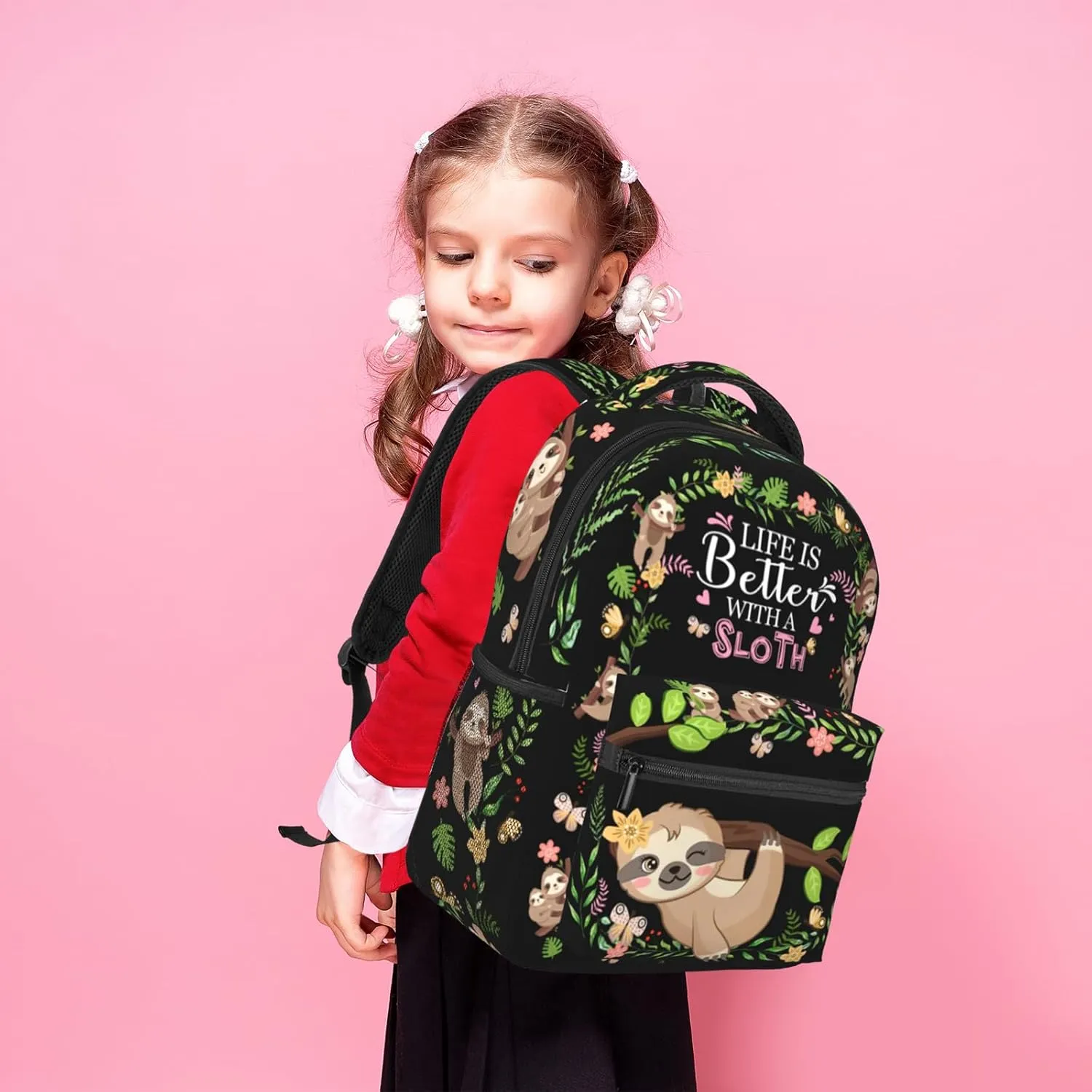 SENROLAN Cute Sloth Backpack Adjustable Straps Shoulder Bag Lightweight Waterproof Bookbag Daypack for Teens Girls Boys