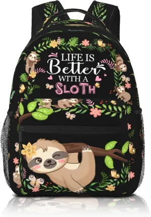 SENROLAN Cute Sloth Backpack Adjustable Straps Shoulder Bag Lightweight Waterproof Bookbag Daypack for Teens Girls Boys