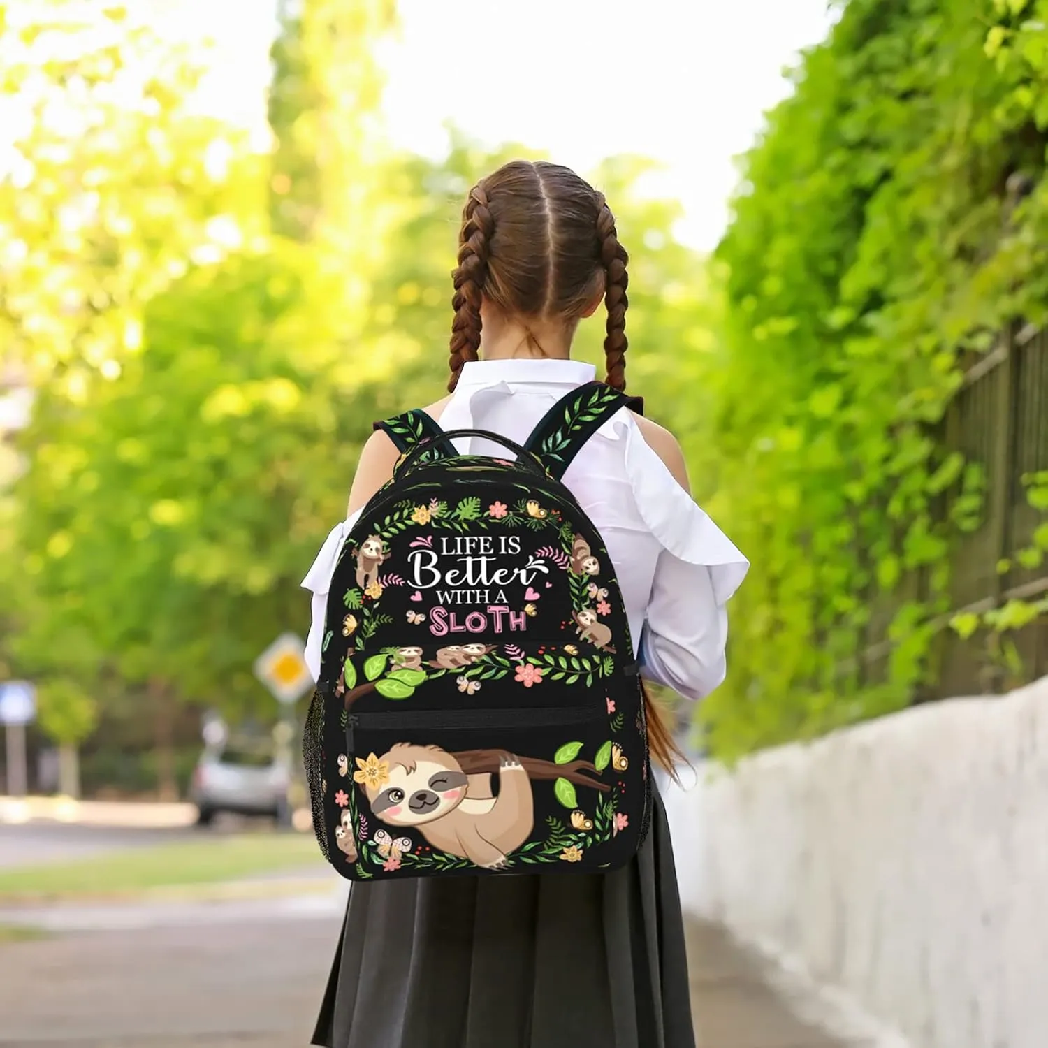 SENROLAN Cute Sloth Backpack Adjustable Straps Shoulder Bag Lightweight Waterproof Bookbag Daypack for Teens Girls Boys