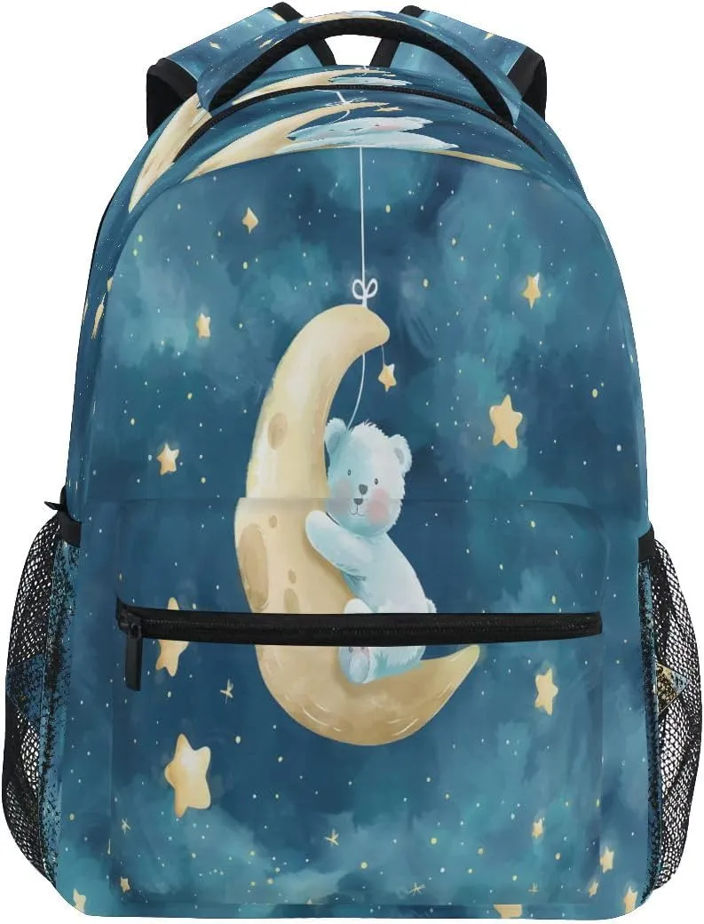 senya Bears Crawl on The Moon Backpack School Bag Travel Daypack for Boys Girls