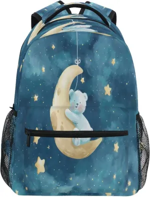 senya Bears Crawl on The Moon Backpack School Bag Travel Daypack for Boys Girls