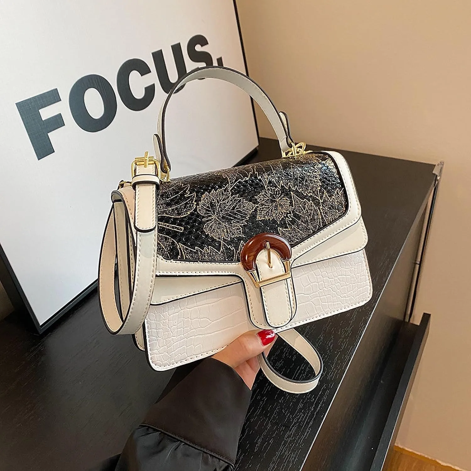 Serpentine Print Ladies Luxury Leather Top Handling Satchel Tote Retro Travel Party PU Stylish Shoulder Bag