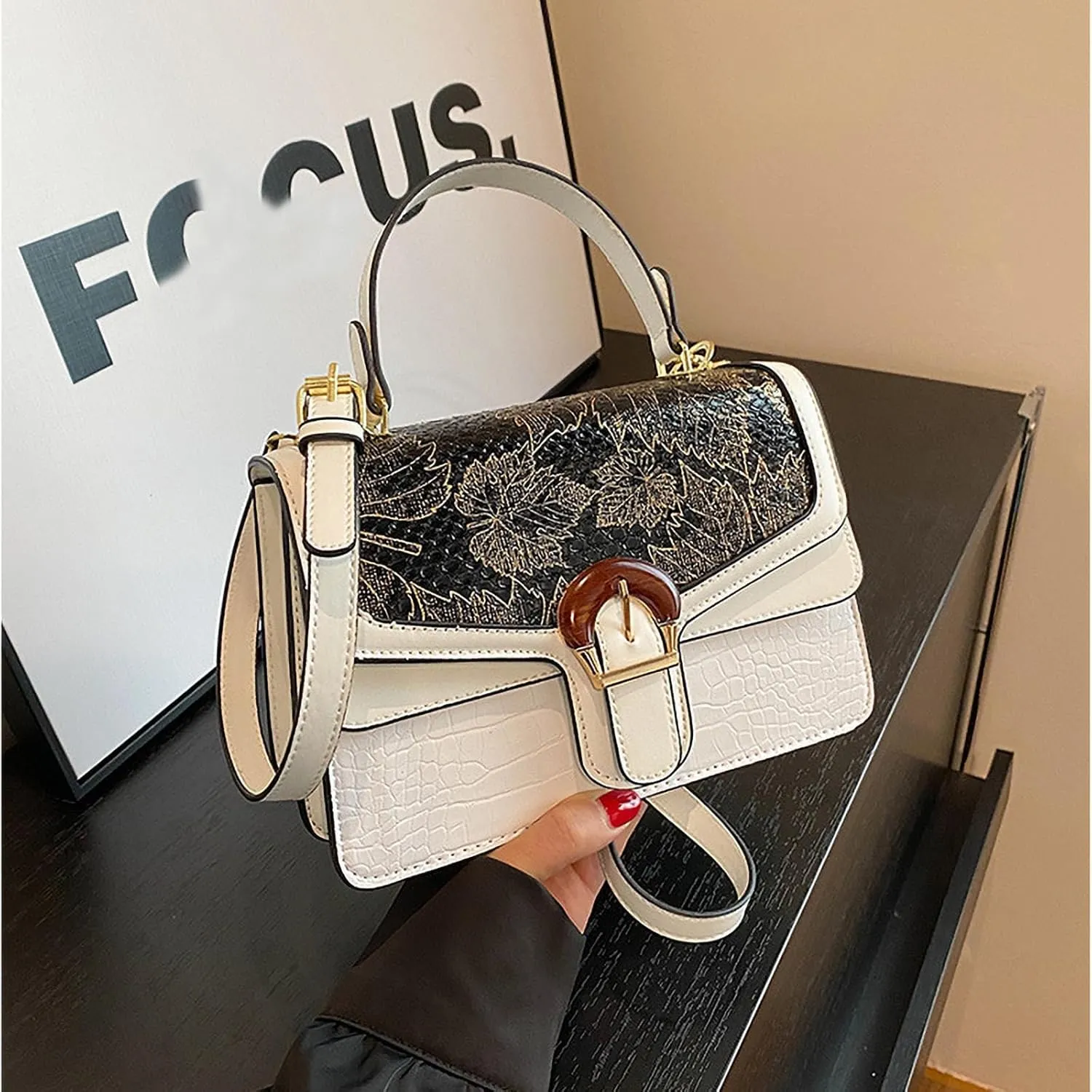 Serpentine Print Ladies Luxury Leather Top Handling Satchel Tote Retro Travel Party PU Stylish Shoulder Bag