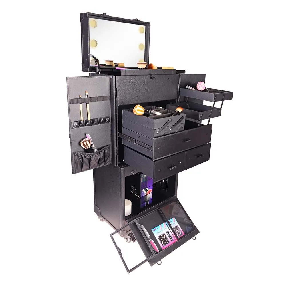 SHANY REBEL Pro Series – Makeup Artists Multifunction lighted Cosmetics Rolling Case with Fan - ONYX