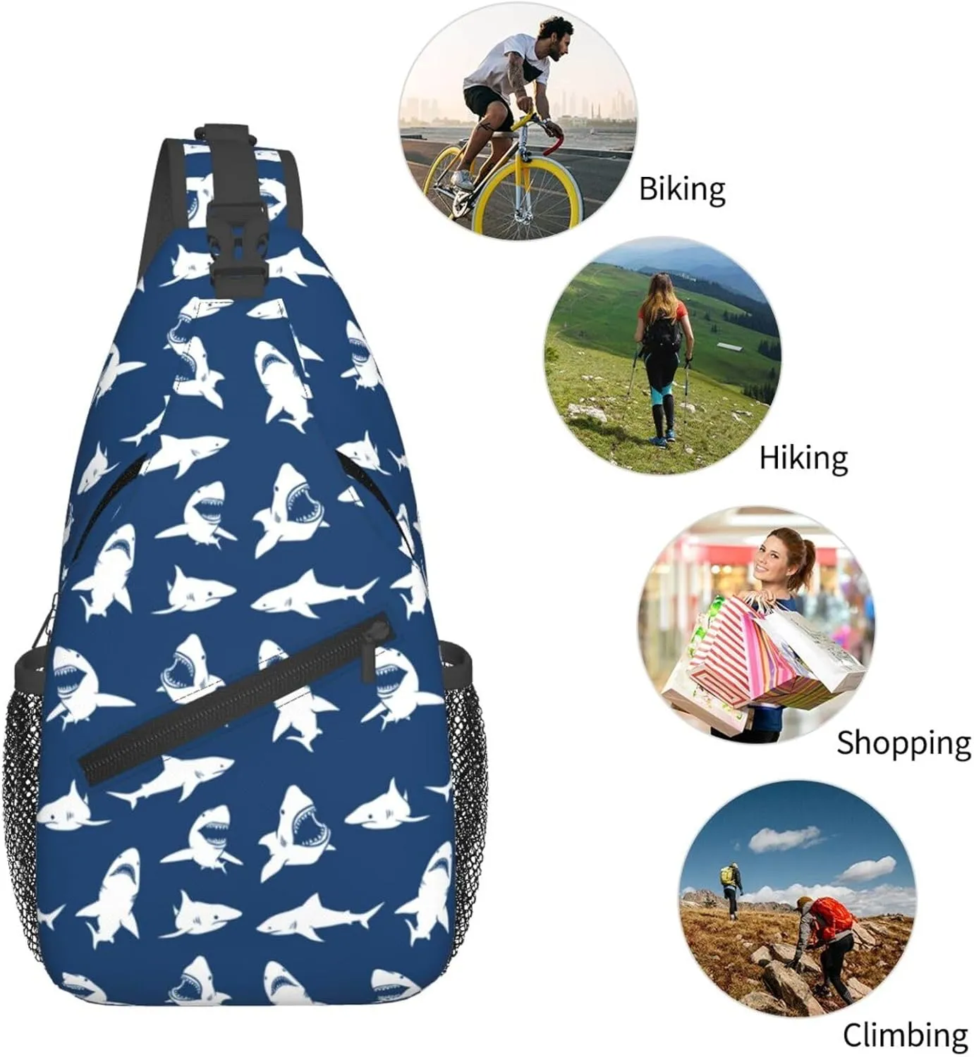 Sharks Silhouettes Chest Sling Bag Crossbody Shoulder Backpack Bag Gym Cycling Travel Hiking Daypack Cross Bag