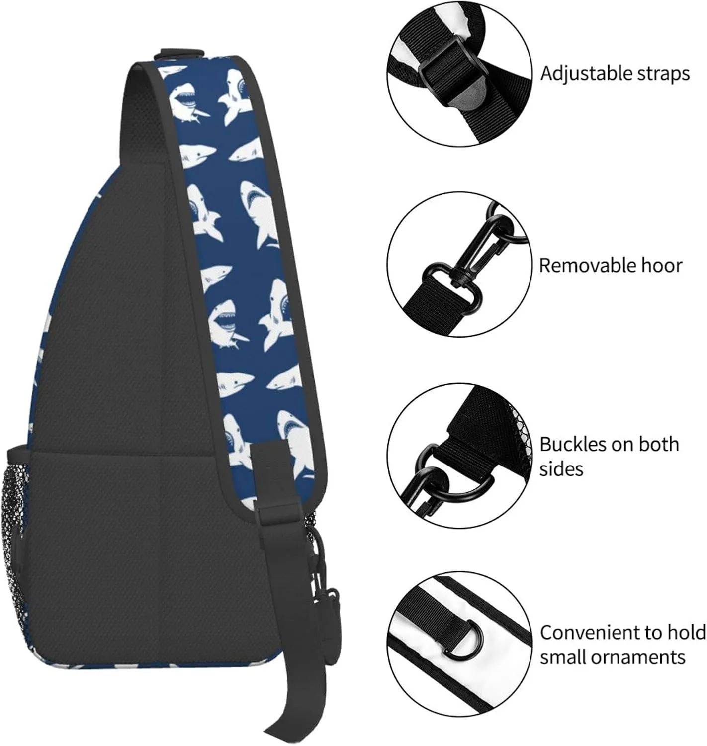 Sharks Silhouettes Chest Sling Bag Crossbody Shoulder Backpack Bag Gym Cycling Travel Hiking Daypack Cross Bag