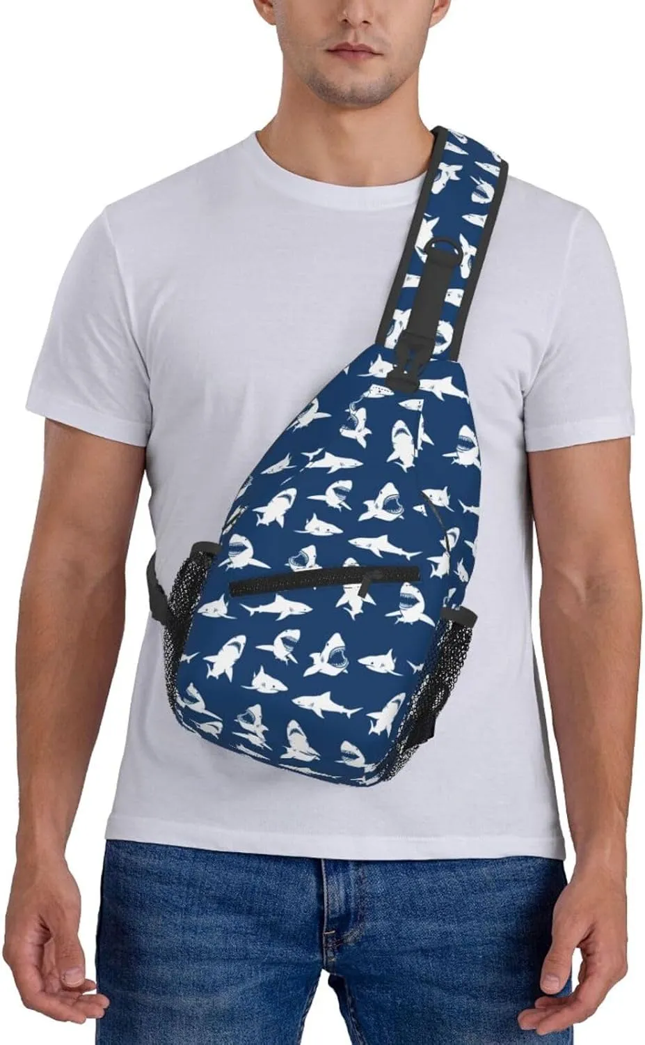 Sharks Silhouettes Chest Sling Bag Crossbody Shoulder Backpack Bag Gym Cycling Travel Hiking Daypack Cross Bag