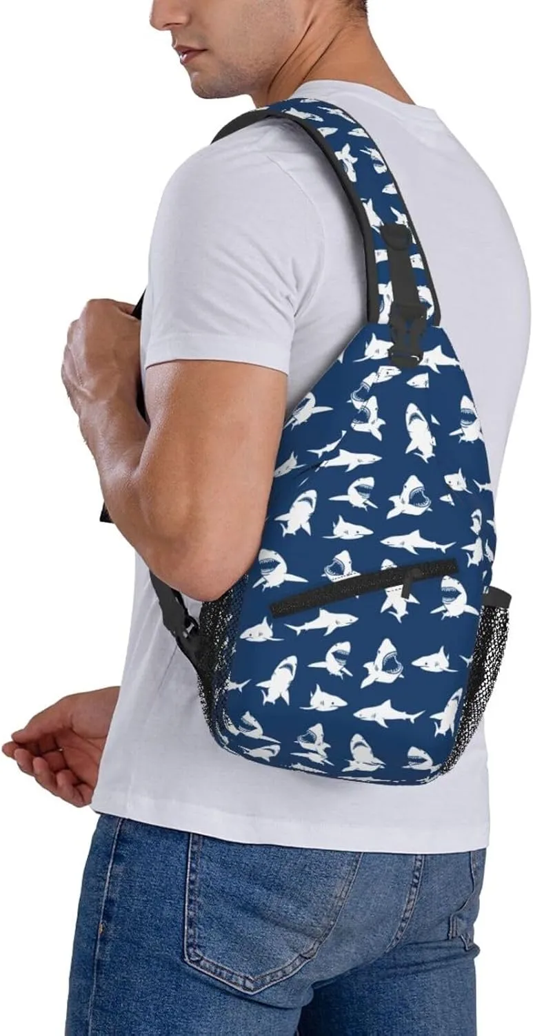 Sharks Silhouettes Chest Sling Bag Crossbody Shoulder Backpack Bag Gym Cycling Travel Hiking Daypack Cross Bag