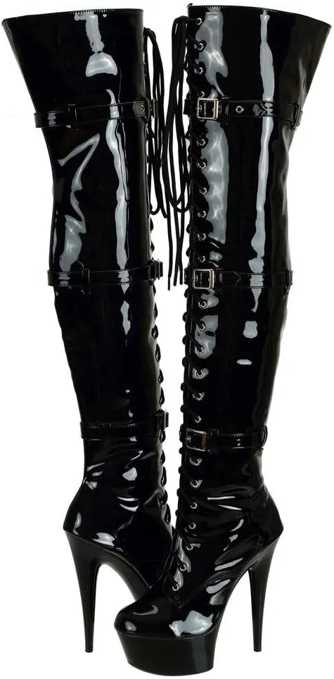 SheSole Women's Over The Knee Thigh High Heel Boots Platform Zip Buckle Lace Up