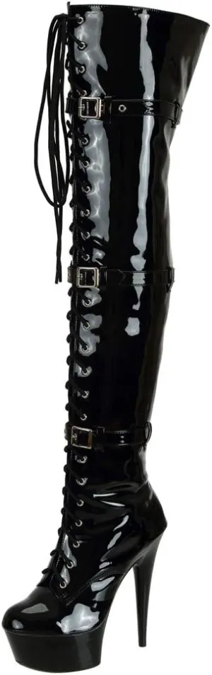 SheSole Women's Over The Knee Thigh High Heel Boots Platform Zip Buckle Lace Up