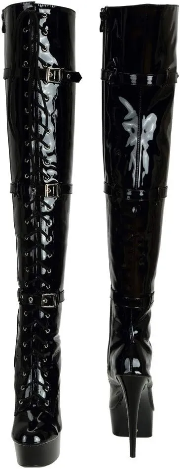 SheSole Women's Over The Knee Thigh High Heel Boots Platform Zip Buckle Lace Up