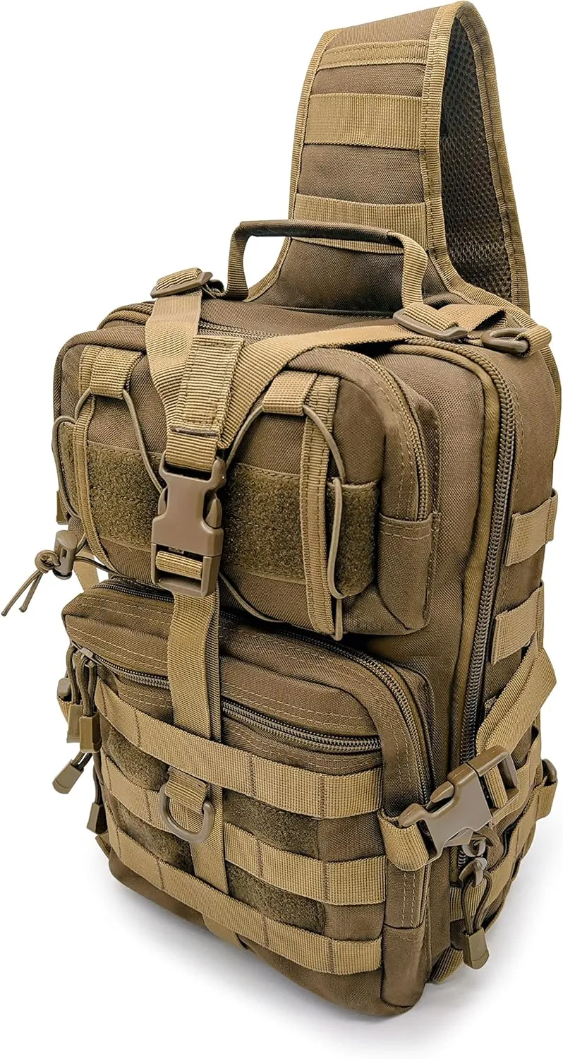 Silfrae Tactical Sling Bag Pack Crossbody Tactical Rover Sling Pack Military Single Shoulder Backpack Pack Range Bags (Sand)
