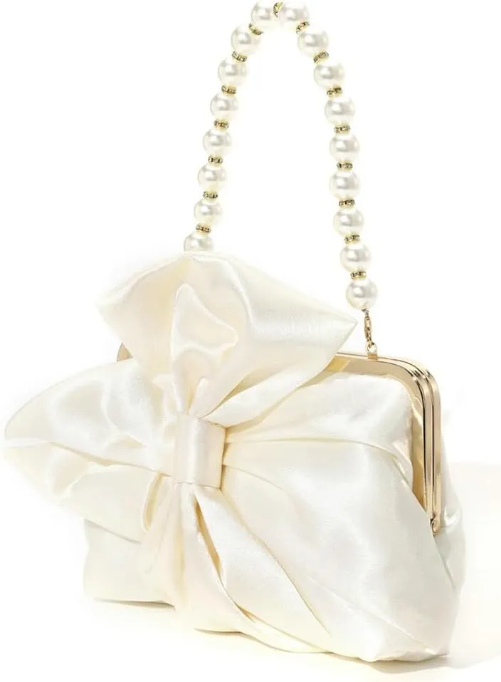 Silk Bow Clutch Purses for Women Cute Pearl Evening Handbag Chic Trendy Evening Clutch Bag for Party Prom Wedding 2025