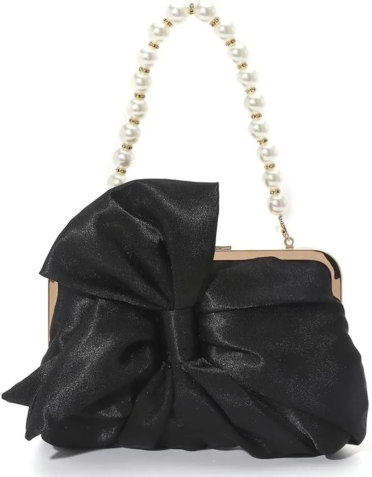 Silk Bow Clutch Purses for Women Cute Pearl Evening Handbag Chic Trendy Evening Clutch Bag for Party Prom Wedding 2025