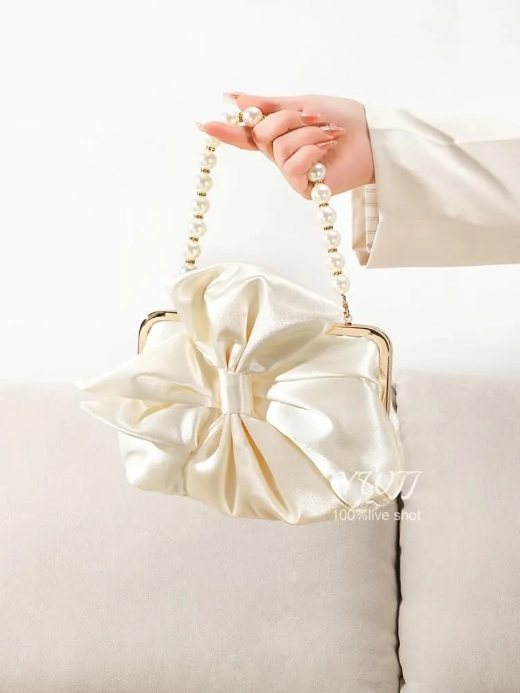 Silk Bow Clutch Purses for Women Cute Pearl Evening Handbag Chic Trendy Evening Clutch Bag for Party Prom Wedding 2025