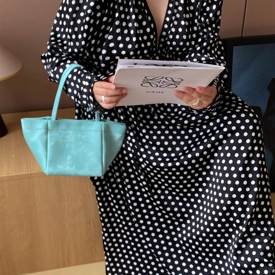 Silk Soft Bucket Bag Neo Chinese Style Handbag Crossbody Satchel Lady Daily Small Shoulder Bag for Women