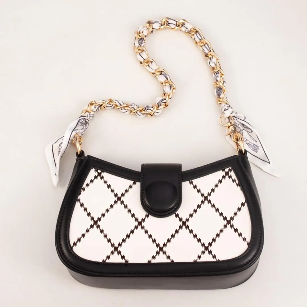 Silk-Wrapped Gold Bag Chain Charm Purse Strap Handle for Women, Handbag Replacement Shoulder Strap with Scarf