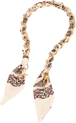 Silk-Wrapped Gold Bag Chain Charm Purse Strap Handle for Women, Handbag Replacement Shoulder Strap with Scarf