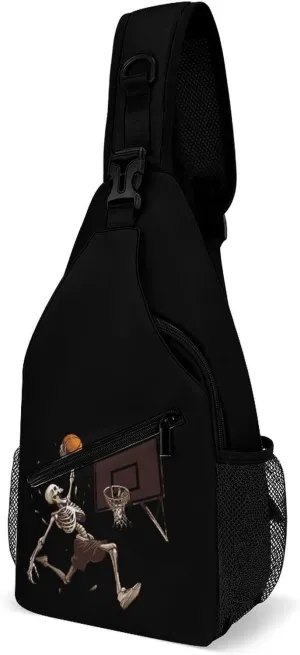 Skeleton Basketball Slam Dunk Sling Bag for Men Women Durable Crossbody Backpack Chest Bag Daypack for Travel Hiking