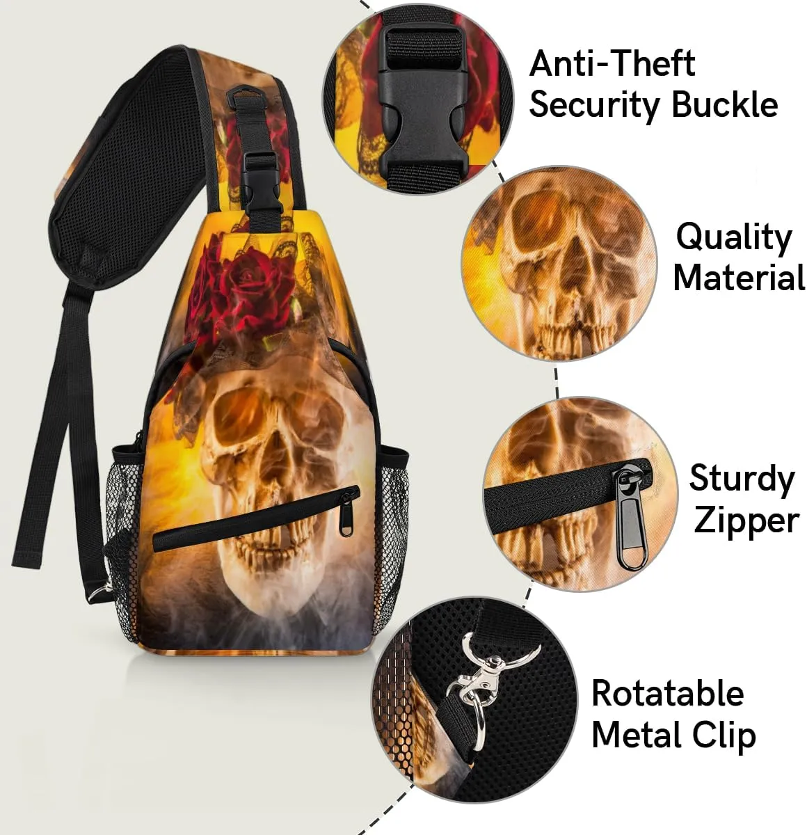 Skeleton Firelight Sling Bag for Women Men Crossbody Sling Backpack Shoulder Bag Chest Bag Daypack for Travel Hiking Outdoor