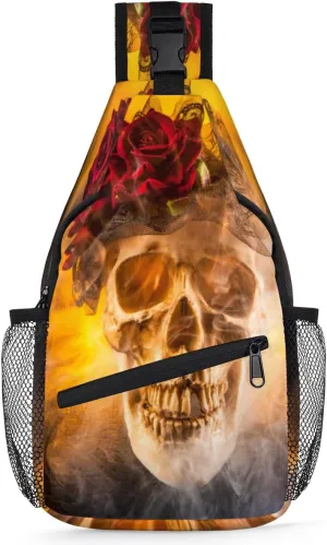 Skeleton Firelight Sling Bag for Women Men Crossbody Sling Backpack Shoulder Bag Chest Bag Daypack for Travel Hiking Outdoor