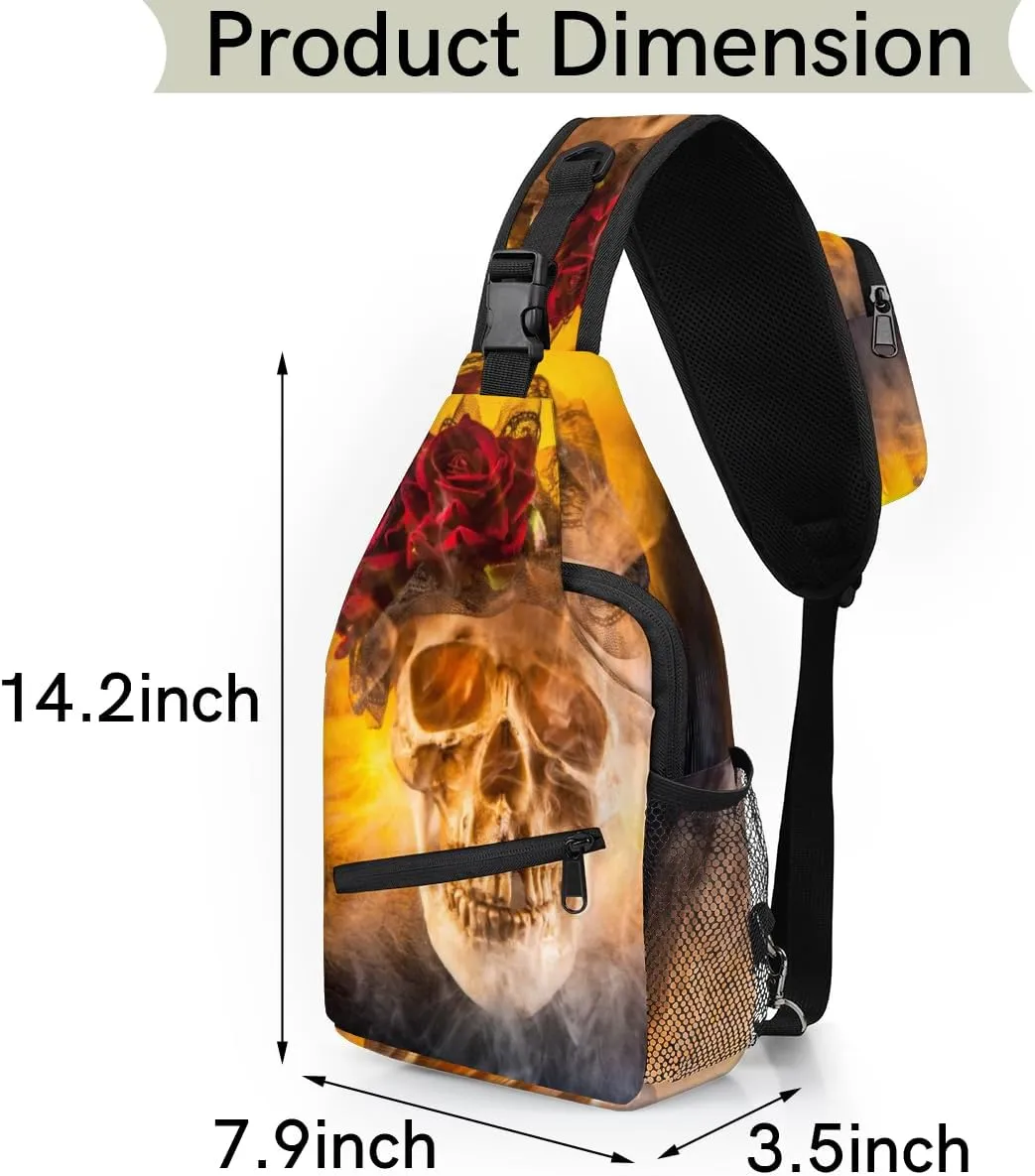 Skeleton Firelight Sling Bag for Women Men Crossbody Sling Backpack Shoulder Bag Chest Bag Daypack for Travel Hiking Outdoor