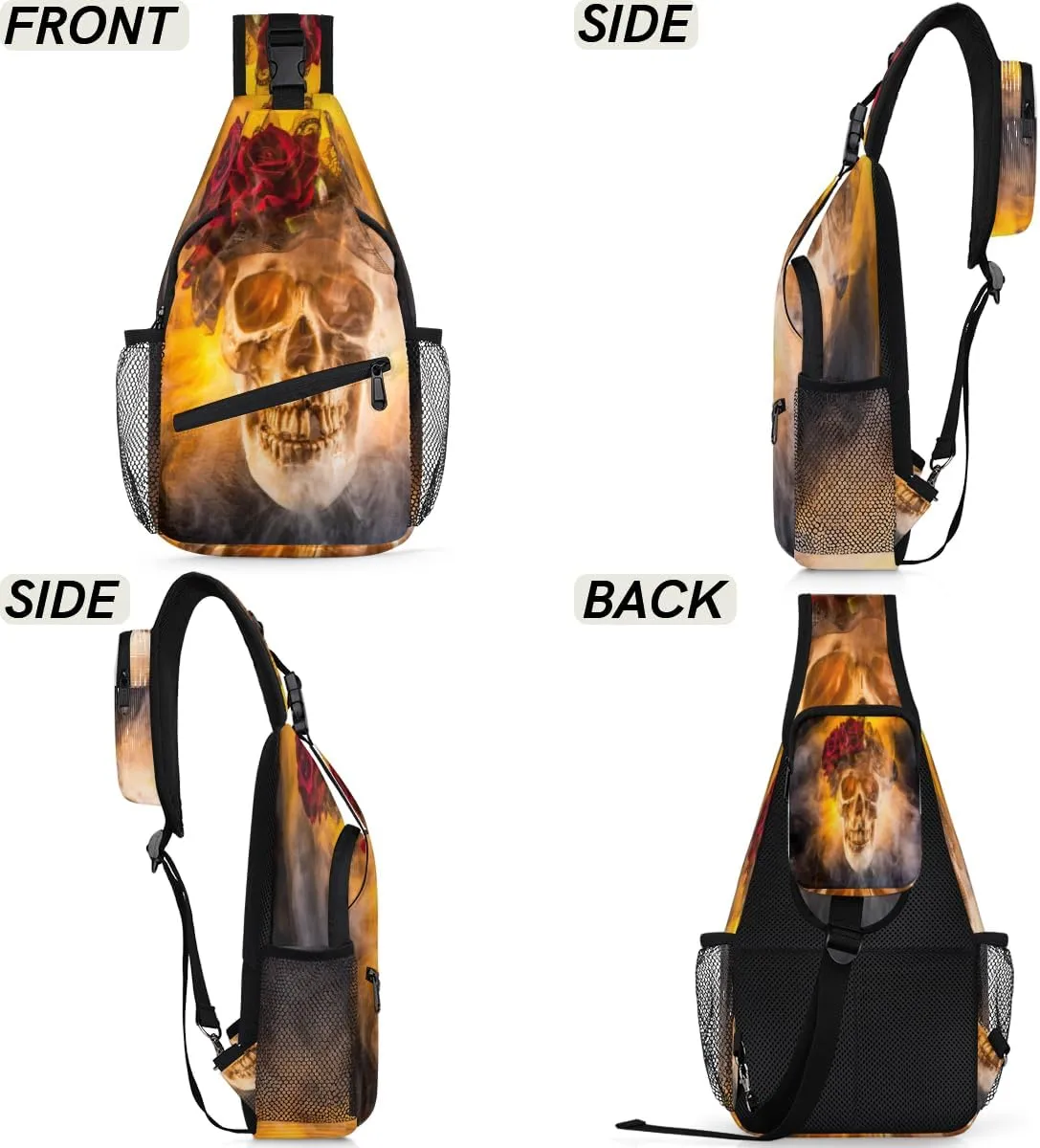 Skeleton Firelight Sling Bag for Women Men Crossbody Sling Backpack Shoulder Bag Chest Bag Daypack for Travel Hiking Outdoor