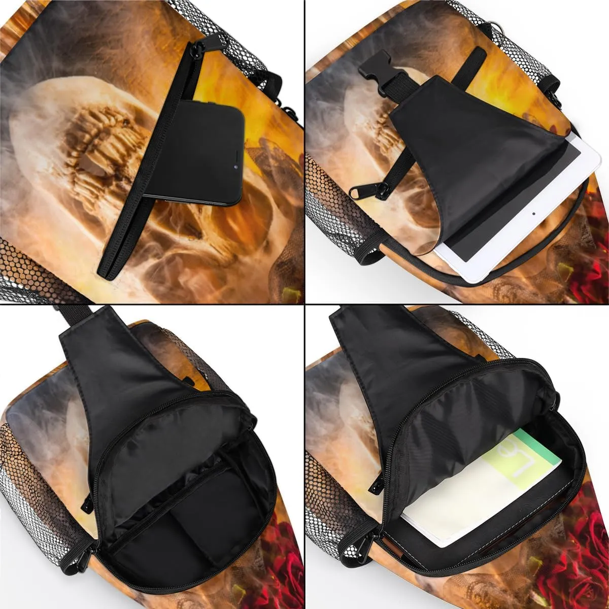 Skeleton Firelight Sling Bag for Women Men Crossbody Sling Backpack Shoulder Bag Chest Bag Daypack for Travel Hiking Outdoor