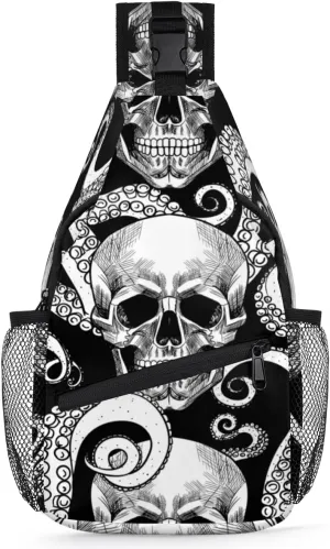 Skeleton Octopus Tentacles Sling Bag for Women Men Crossbody Sling Backpack Shoulder Bag Chest Bag Daypack for Travel Hiking Outdoor