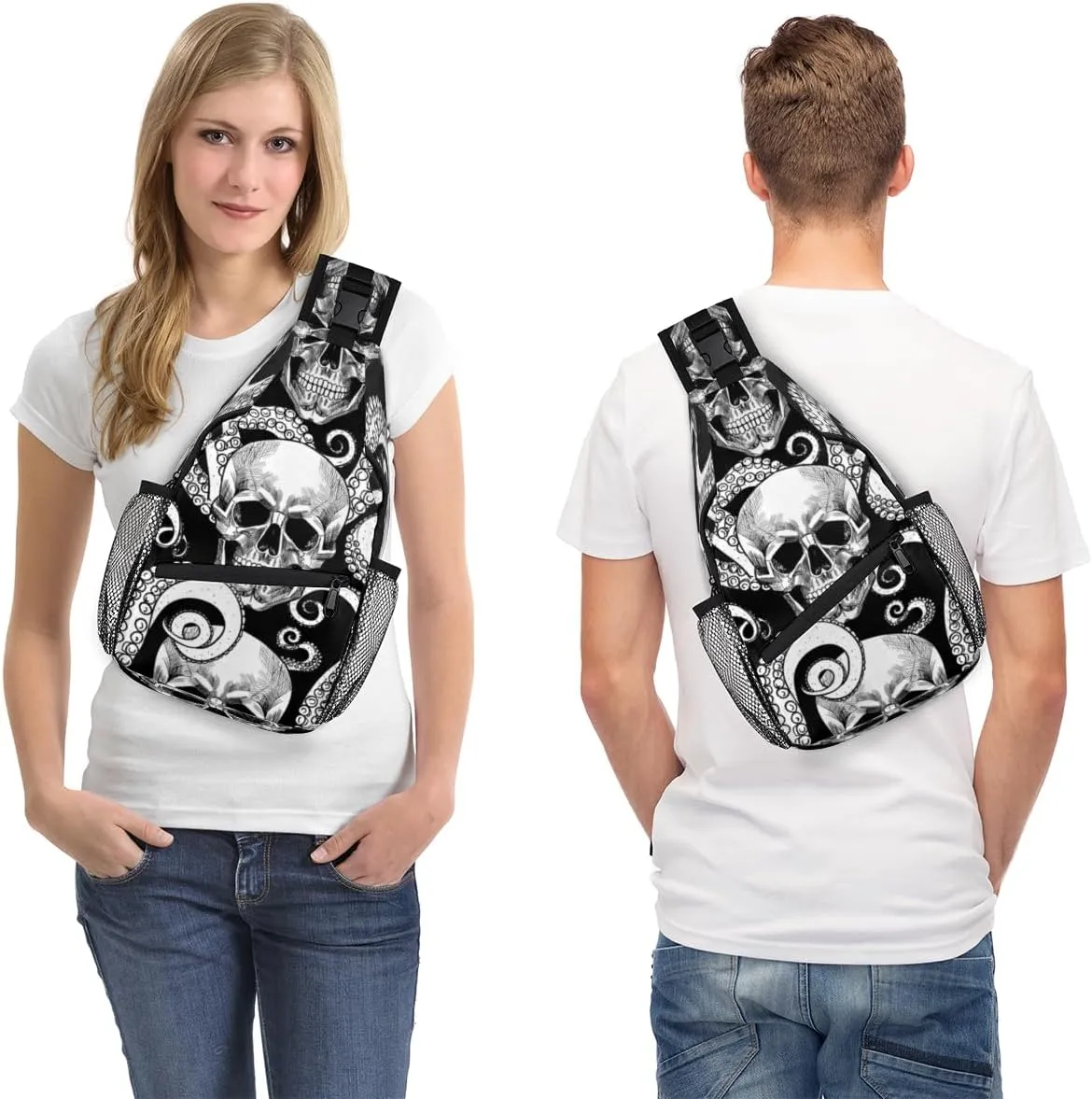 Skeleton Octopus Tentacles Sling Bag for Women Men Crossbody Sling Backpack Shoulder Bag Chest Bag Daypack for Travel Hiking Outdoor