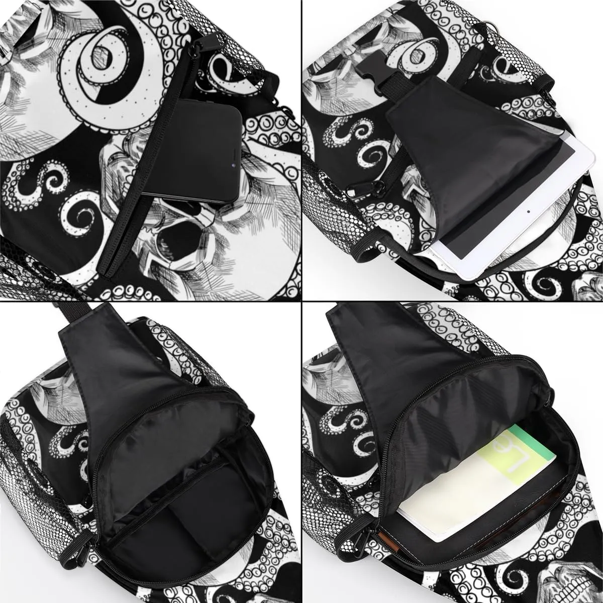 Skeleton Octopus Tentacles Sling Bag for Women Men Crossbody Sling Backpack Shoulder Bag Chest Bag Daypack for Travel Hiking Outdoor