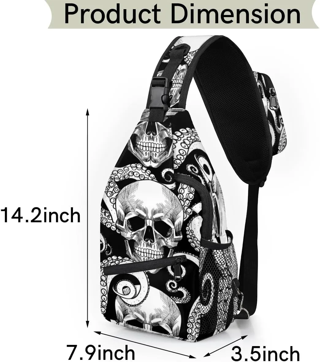 Skeleton Octopus Tentacles Sling Bag for Women Men Crossbody Sling Backpack Shoulder Bag Chest Bag Daypack for Travel Hiking Outdoor