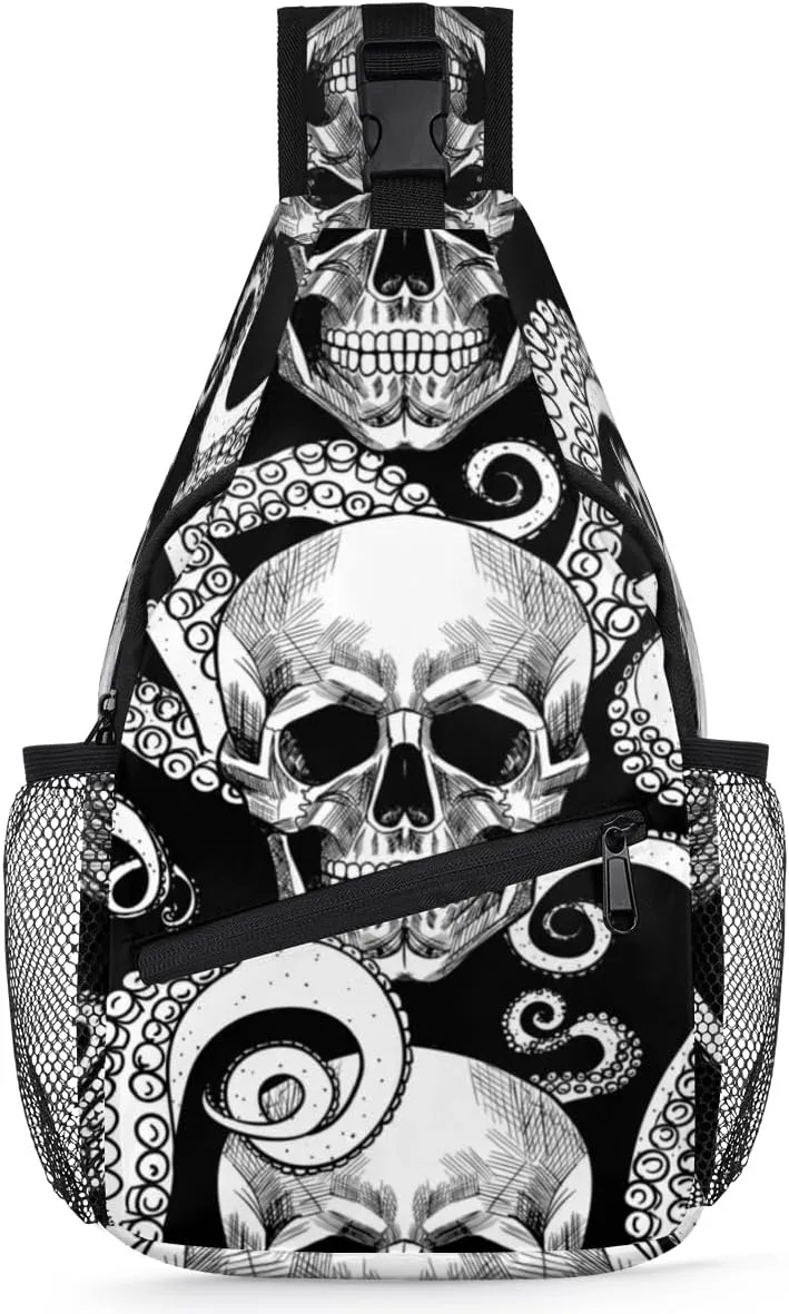 Skeleton Octopus Tentacles Sling Bag for Women Men Crossbody Sling Backpack Shoulder Bag Chest Bag Daypack for Travel Hiking Outdoor