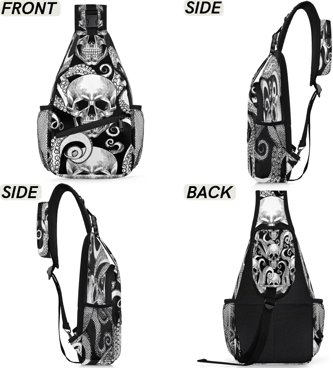 Skeleton Octopus Tentacles Sling Bag for Women Men Crossbody Sling Backpack Shoulder Bag Chest Bag Daypack for Travel Hiking Outdoor