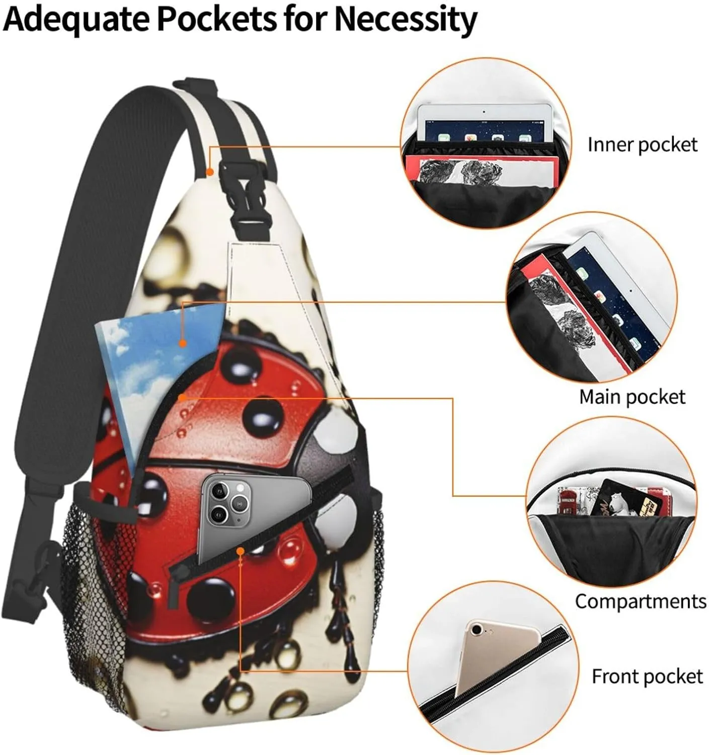 Sling Backpack Bag For Men Beautiful Ladybug Cross Chest Bag Crossbody Shoulder Bag Travel Hiking Daypack