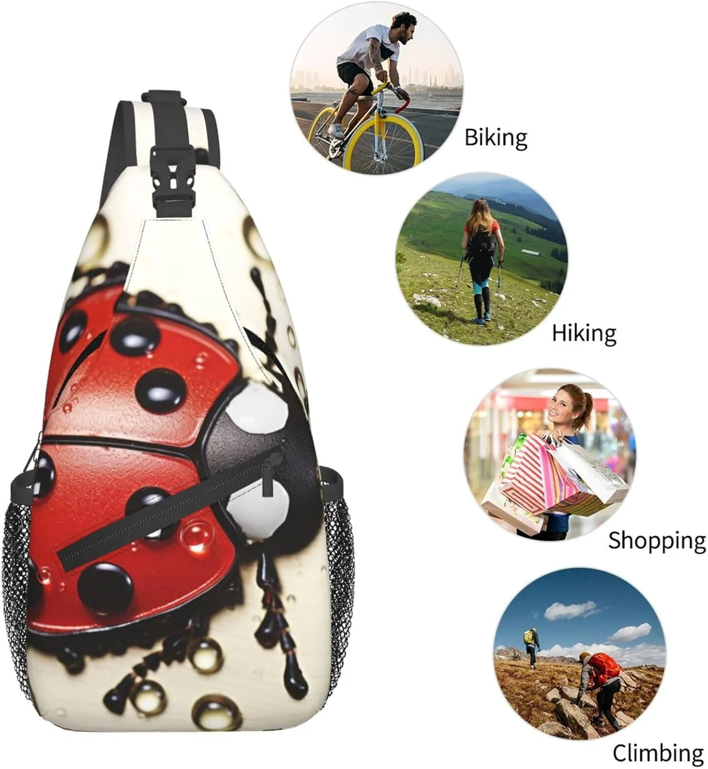 Sling Backpack Bag For Men Beautiful Ladybug Cross Chest Bag Crossbody Shoulder Bag Travel Hiking Daypack